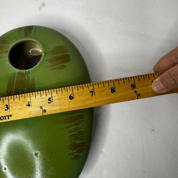 Napco Japanese Style Ikebana Stoneware Green Oval Bowl Vase w/Flower Frog - Picture 8 of 11